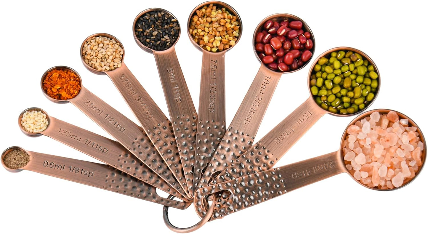 Smithcraft Copper Measuring Cups and Spoons Set, Stainless Steel Measuring Cups Spoons, Metal Metric & US 8 Measure Cup, 9 Kicthen Measure Spoons & Leveler for Baking & Kitchen