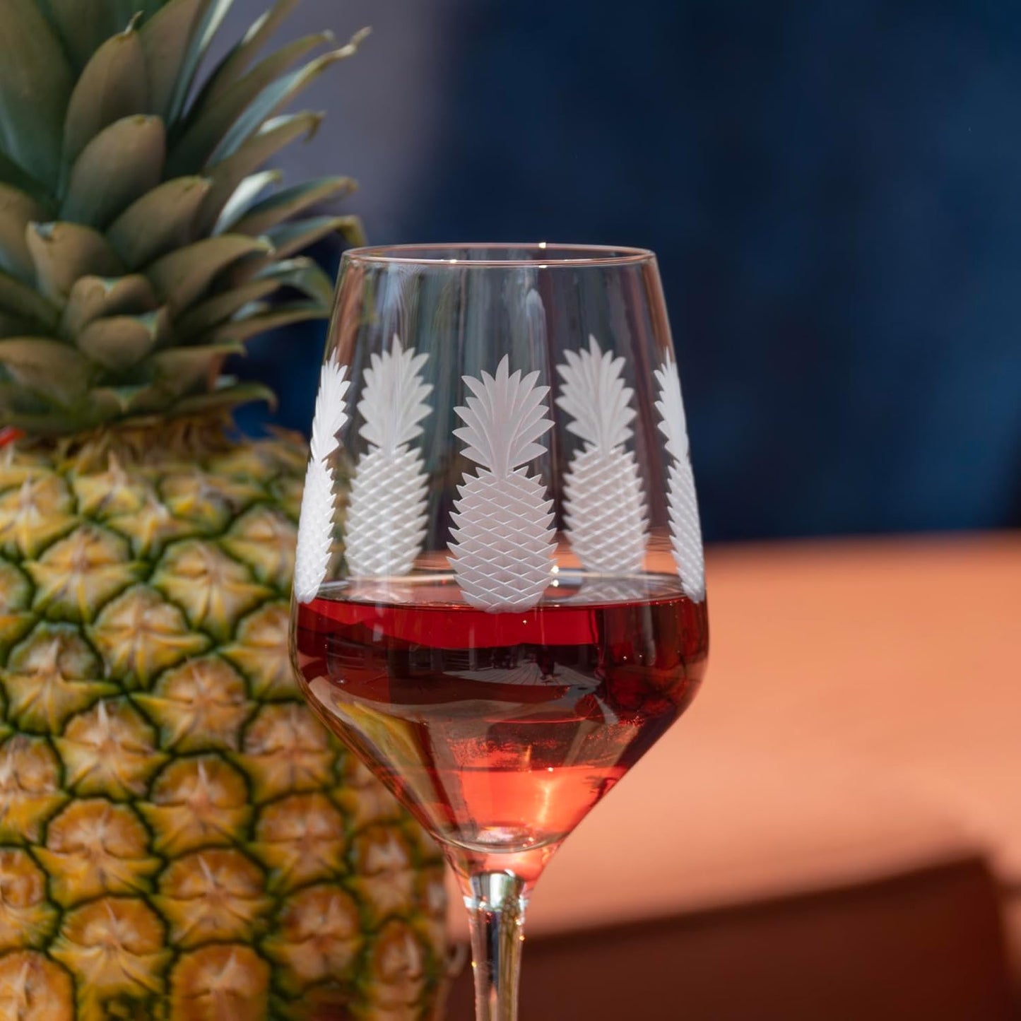 Rolf Glass Fresh Pineapple All Purpose Wine Glass | 19.5oz Stemmed Glass | Lead-Free and Diamond-Wheel Engraved | Tropical Etched Pineapple Design | Coastal Glassware | Set of 4