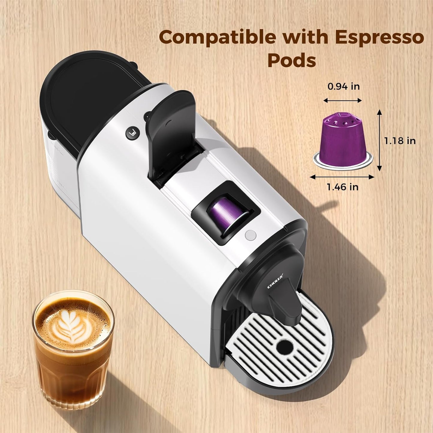 CHULUX Mini Espresso Pod Machine for NS Original Capsule, 20 Bar Single Serve Espresso Coffee Maker, 1400W
