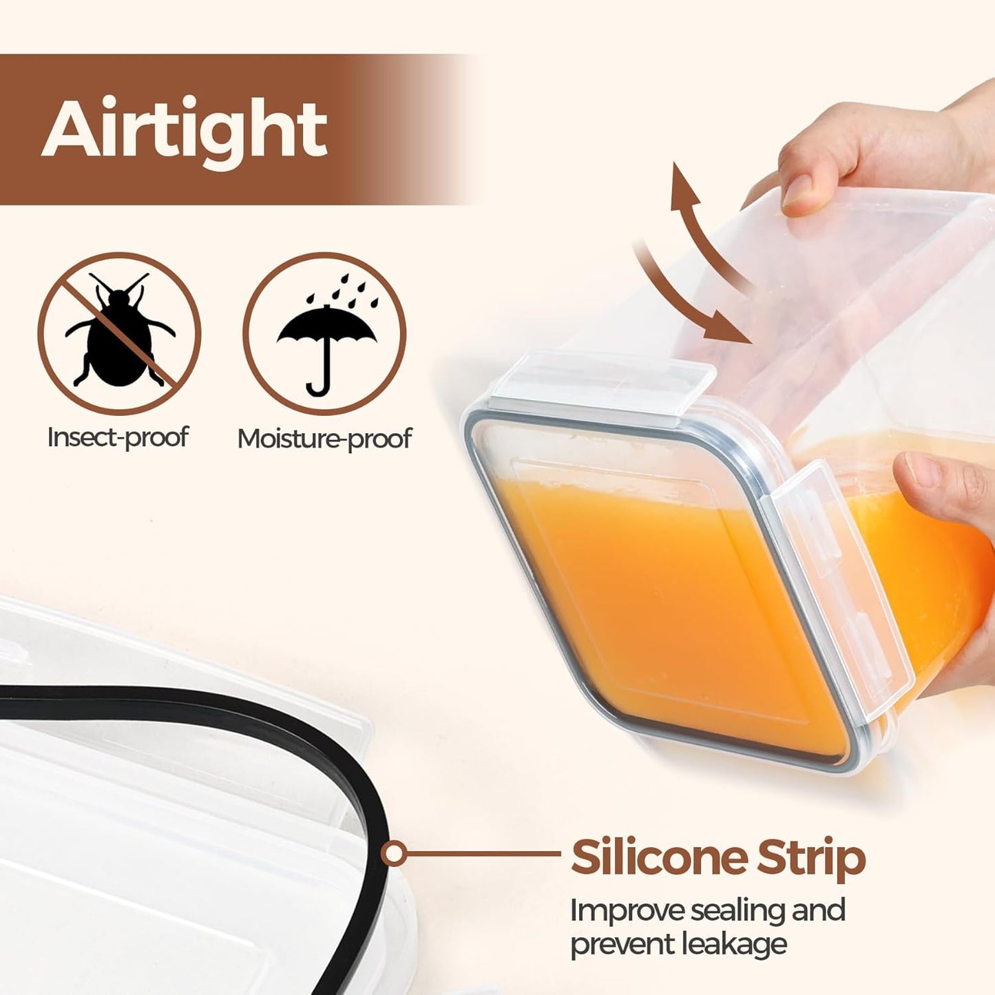 ComSaf Brown Sugar Container Set of 2 (2.5L/2.6Qt), Airtight Food Storage Containers with Lids and Terra Cotta Brown Sugar Saver, Plastic Canisters Sets for Kitchen, Pantry Organizer for Flour, Baking