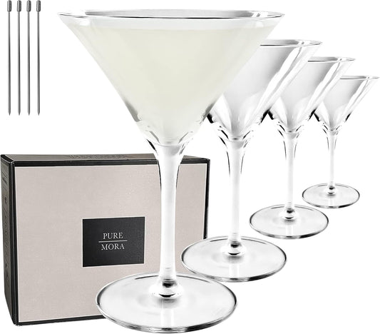 PURE MORA Martini Glasses, Set of 4-7oz - Handblown Premium Crystal Glass for Cockails, Martinis, Home Bar, Cosmos, Gimlet, Parties, Etc - Modern Classic Cocktail Glassware, Gift for Him/Her