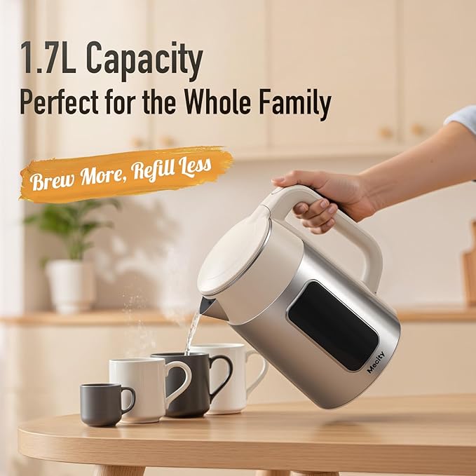 Mecity Electric Kettle 1.7L Touch Screen Temperature Control Water Boiler, No Plastic Contact with Water. 6 Preset Temperature Programs, 2 Hours Keep Warm, Stainless Steel