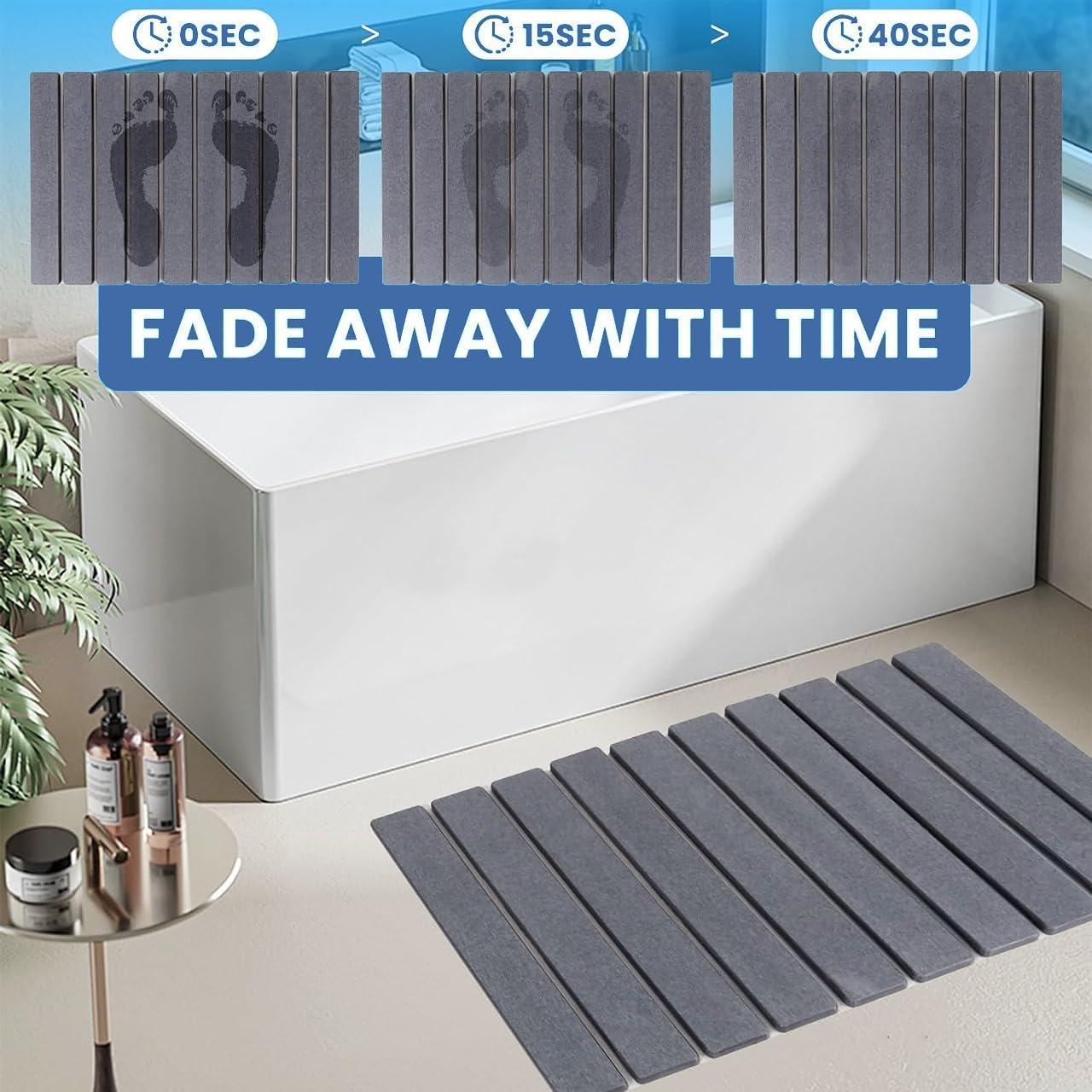 Large Stone Dish Drying Mat for Kitchen Counter 24”x16” Quick Dry & Super Absorbent Diatomaceous Earth Stone Drying Mat, Foldable, Sustainable Roll Away Dish Mat for Dishes, Bottles & Cups Gray