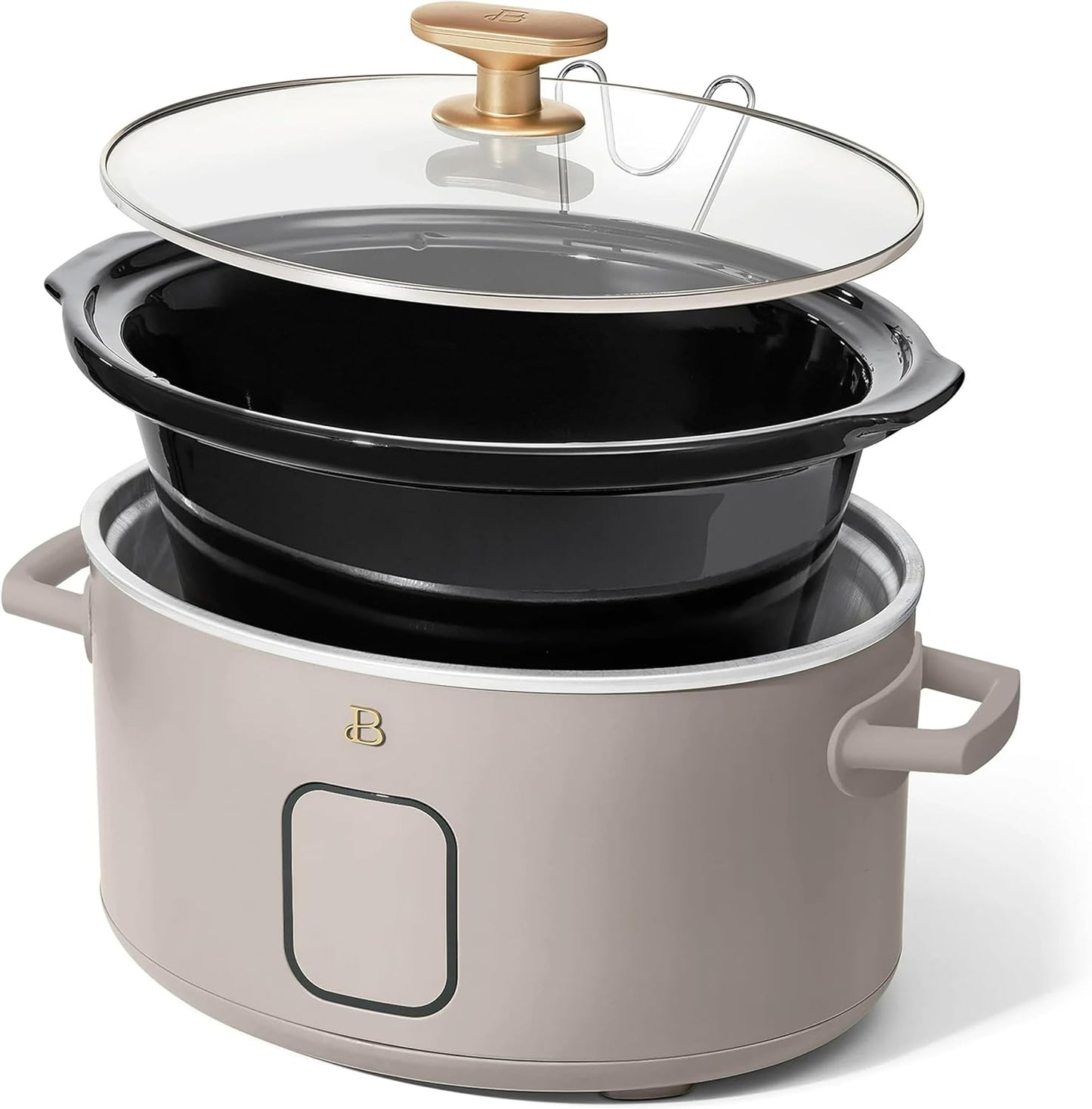 Beautiful 6 Qt Programmable Slow Cooker by Drew Barrymore - 5 Preset Cooking Functions, Digital Countdown Timer, Dishwasher-Safe Parts, and Cool-Touch Handles (Porcini Taupe.)