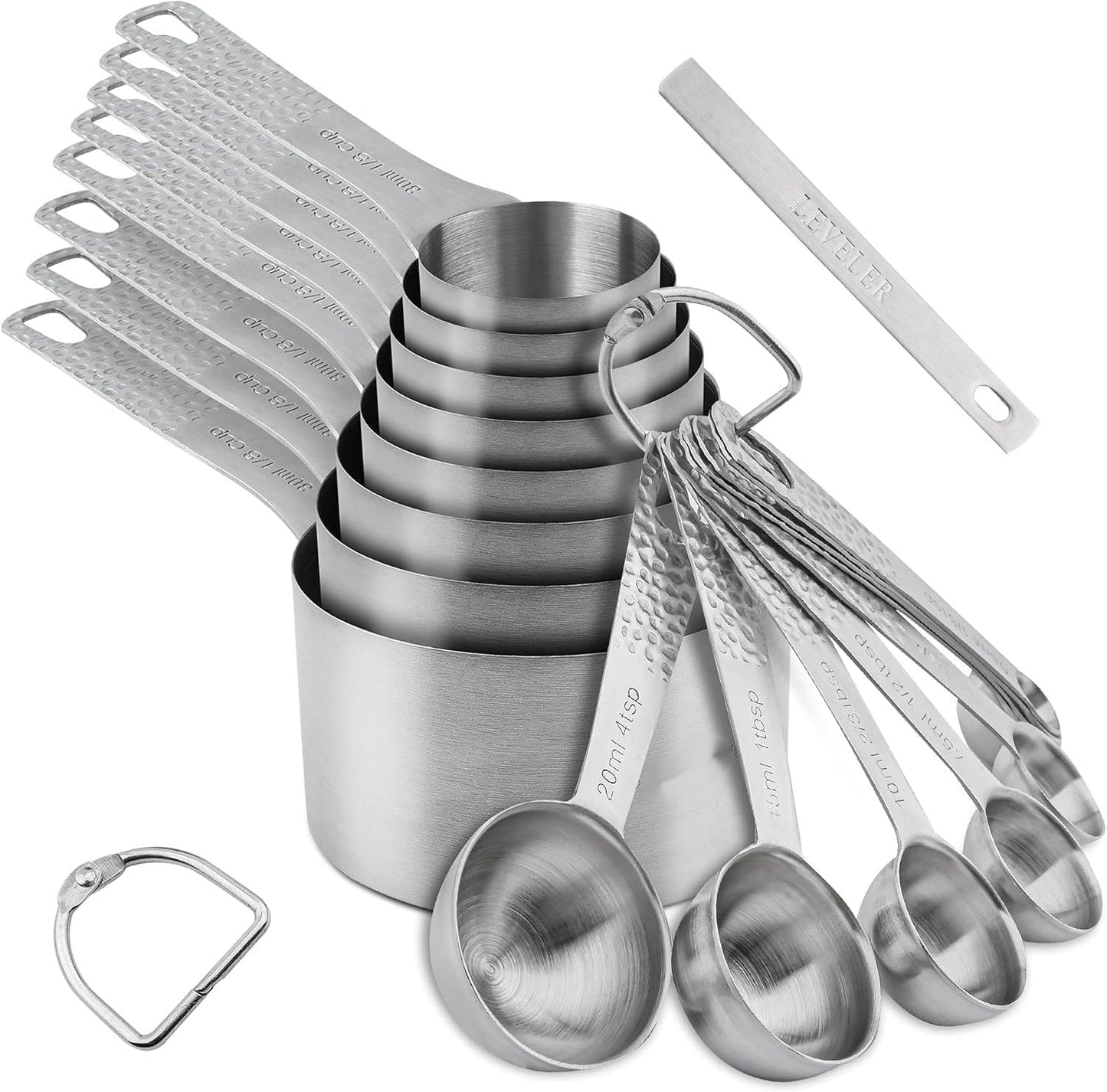 Smithcraft Measuring Cups and Spoons Set, 18 Piece 18/8 Stainless Steel Measuring Cups and Spoons Set for Dry & Liquid, Metric & US Metal 8Measure Cup and 9 Spoon & Leveler for Baking & Kitchen