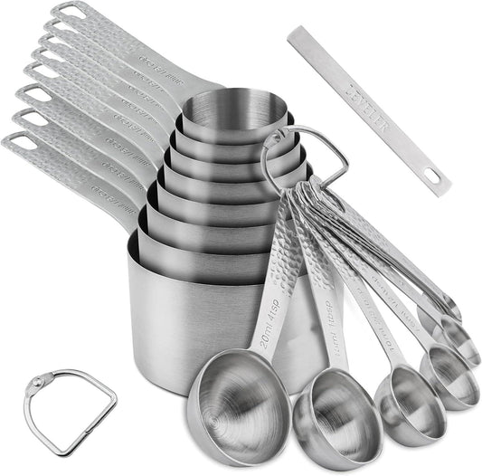 Smithcraft Measuring Cups and Spoons Set, 18 Piece 18/8 Stainless Steel Measuring Cups and Spoons Set for Dry & Liquid, Metric & US Metal 8Measure Cup and 9 Spoon & Leveler for Baking & Kitchen