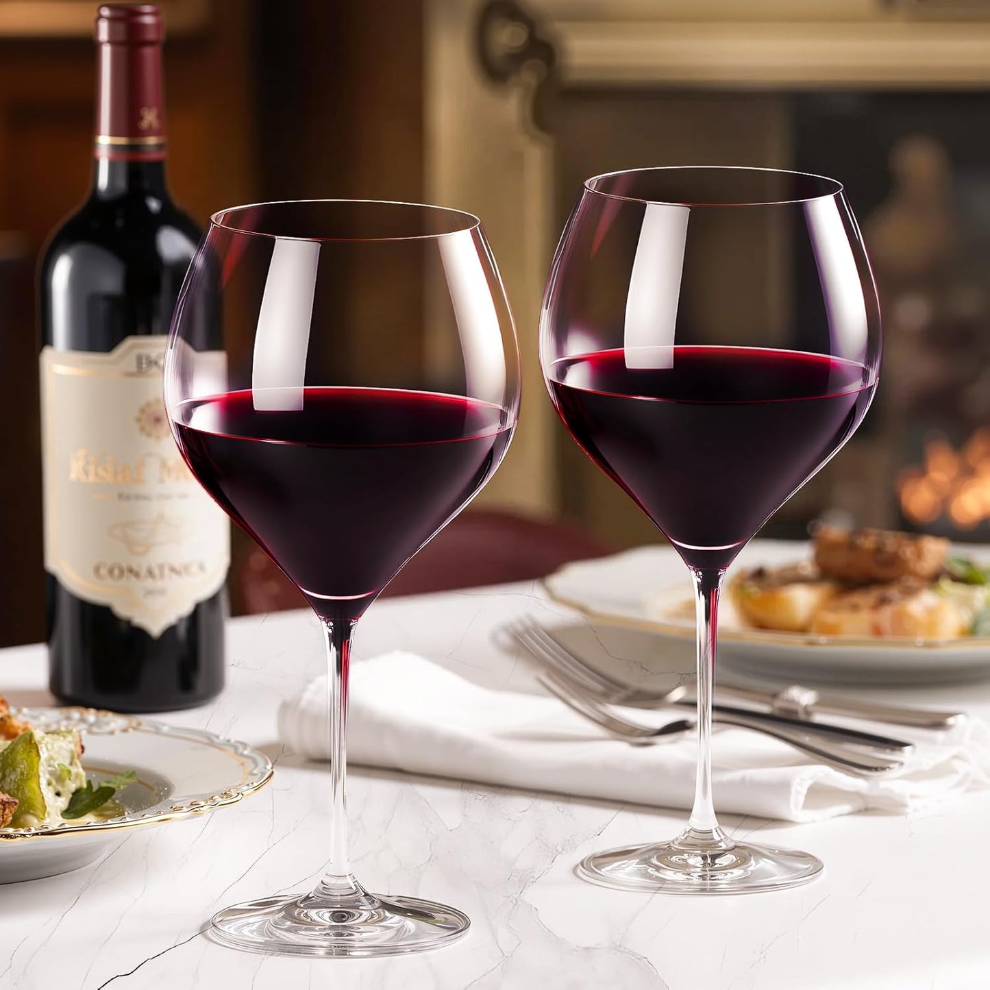 KAMMAK Wine Glasses Set of 2, 22 oz Hand Blown Crystal Bordeaux Wine Glasses, Thin Rim & Long Stem, Perfect for Red & White, Daily Use, Wedding Anniversary or Birthday Gift with Gift Box, Sofia