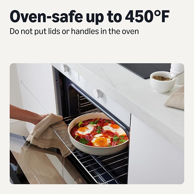 Amazon Basics Ceramic Nonstick Stackable Cookware with Detachable Handles, 11-Piece Set, All Cooktop Friendly, Linen Gray