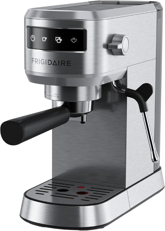 Frigidaire Steam Espresso Maker, Coffee Machine with Milk Frother & Cup Warmer, 20 Bar Pressure, 34 oz Removable Water Tank, Single or Double Shot, Stainless Steel
