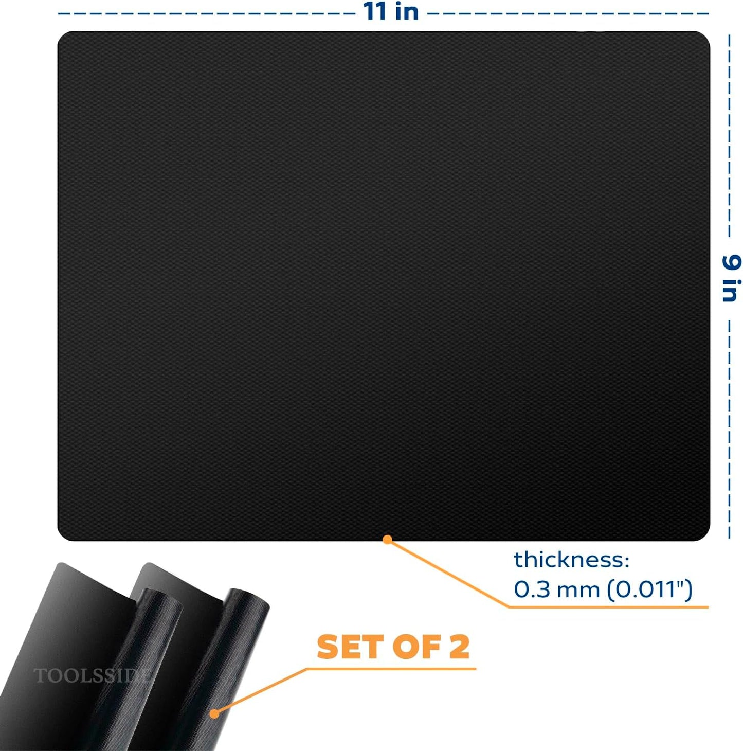 TOOLSSIDE 100% Non-Stick Toaster Oven Liner 2 PACK - 11" X 9" Oven Liners for Bottom of Oven, Great Oven Mat, Teflon Liner for Toaster Ovens, Dishwasher Safe, Best Oven Mat for Bottom of Oven