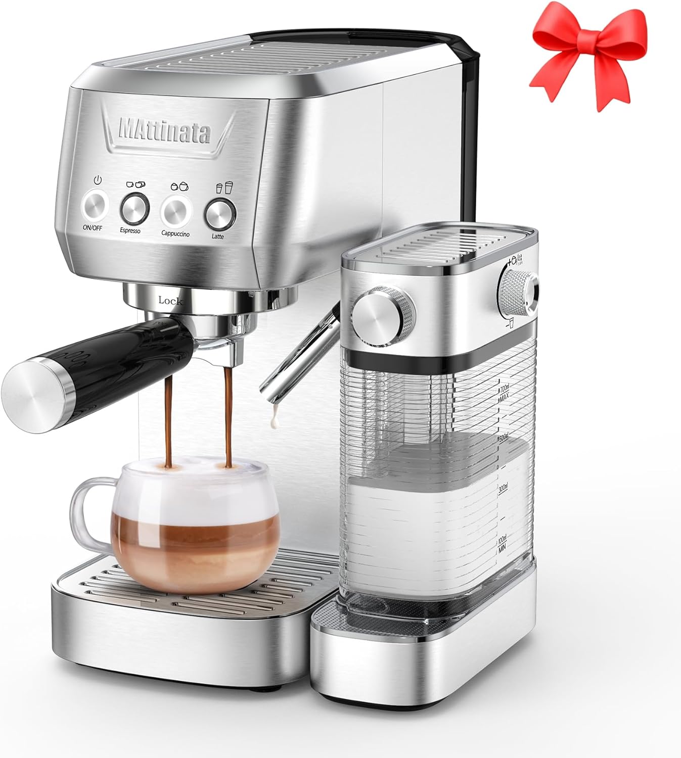 MAttinata CM1632 Cappuccino Coffee Machine 20 Bar, Professional Espresso Machines for Home with Automatic Milk Frothering System, Barista Compact Latte Maker for Coffee Lovers, Stainless Steel