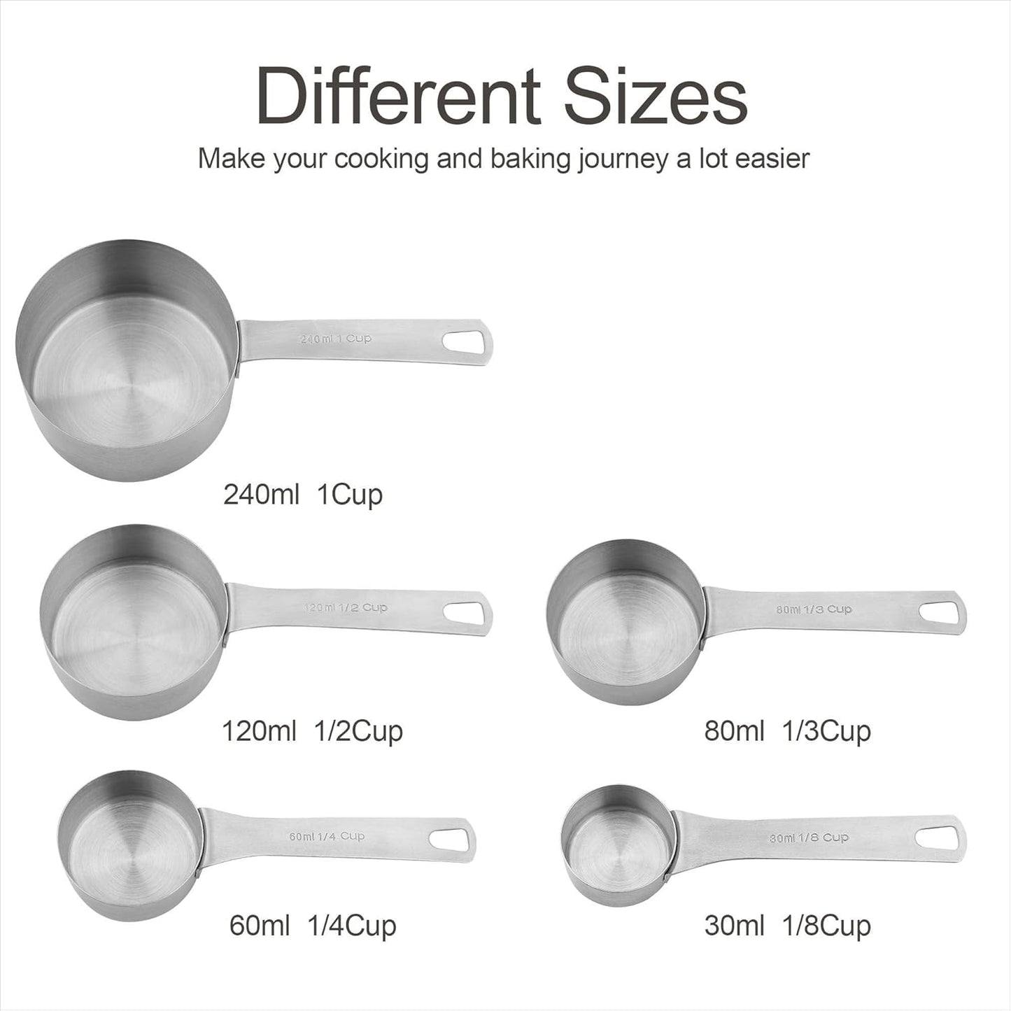 Smithcraft Measuring Cups and Spoons Set, Dry Metal Measuring Cup Set of 11, Stainless Steel Measuring Cups and Spoons, 5 Measure Cups and 5 Kitchen Measurement Spoons & Leveler