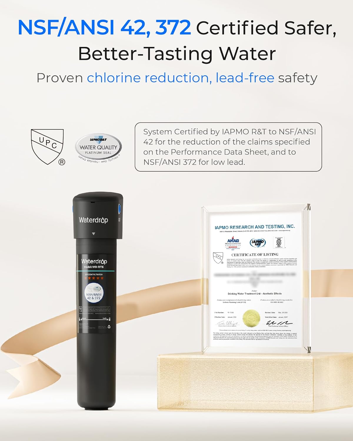 Waterdrop 15UA Under Sink Water Filter System, 2 Years, Reduces Lead, Chlorine, Bad Taste & Odor, Under Counter Water Filter Direct Connect to Kitchen Faucet, NSF/ANSI 42 Certified, USA Tech