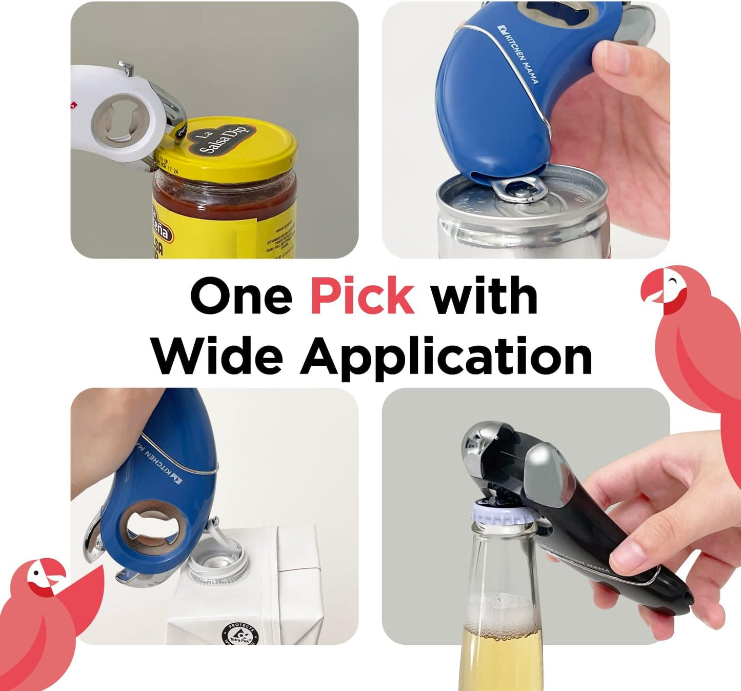 Kitchen Mama Epic One Multifunction Opener: A Pick Ergonomic Opener- Magnetic Bottle Opener, Beer & Soda Can Opener, Pull Tab & Jar Opener for Weak Hands and Arthritis (White)