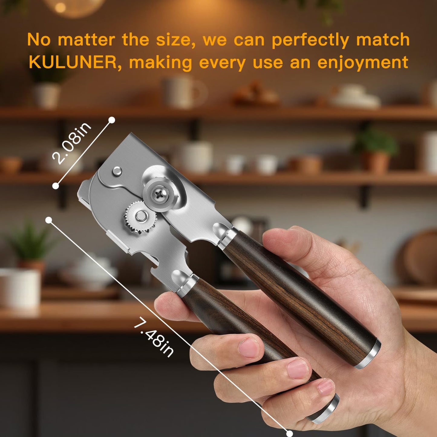 Upgraded Efficient Manual Can Opener - Selected Solid Wood Handle, Sharp and Smooth Blade Edge, Portable Design, Easy-Open Large Knob, Versatile for Various Bottle Caps（Agarwood）