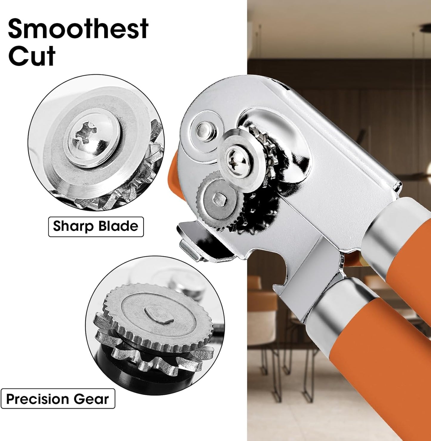 Beneno Heavy Duty Hand Can Opener Manual with Magnet, Durable Sharp Carbon Steel Blade Smooth Cutting, Big Effort-Saving Knob, Soft Grip Handle, Multifunctional Kitchen Tool with Bottle Opener, Orange