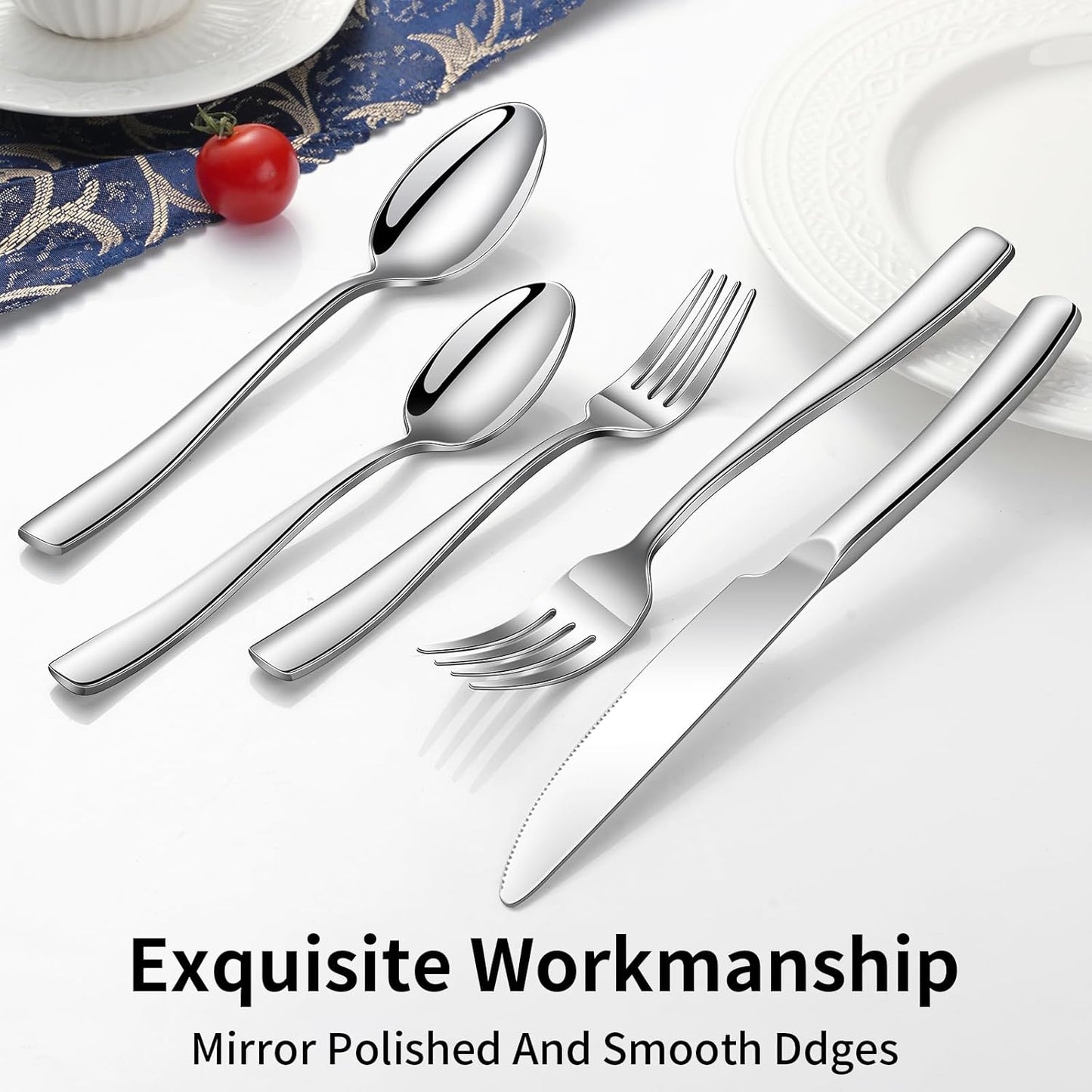 40-Piece Silverware Set, Heavy Duty Stainless Steel Flatware Set Service for 8, Modern Design Cutlery Utensil Sets, Dinner Fork Knife Spoon Eating Tableware Sets for Home, Dishwasher Safe