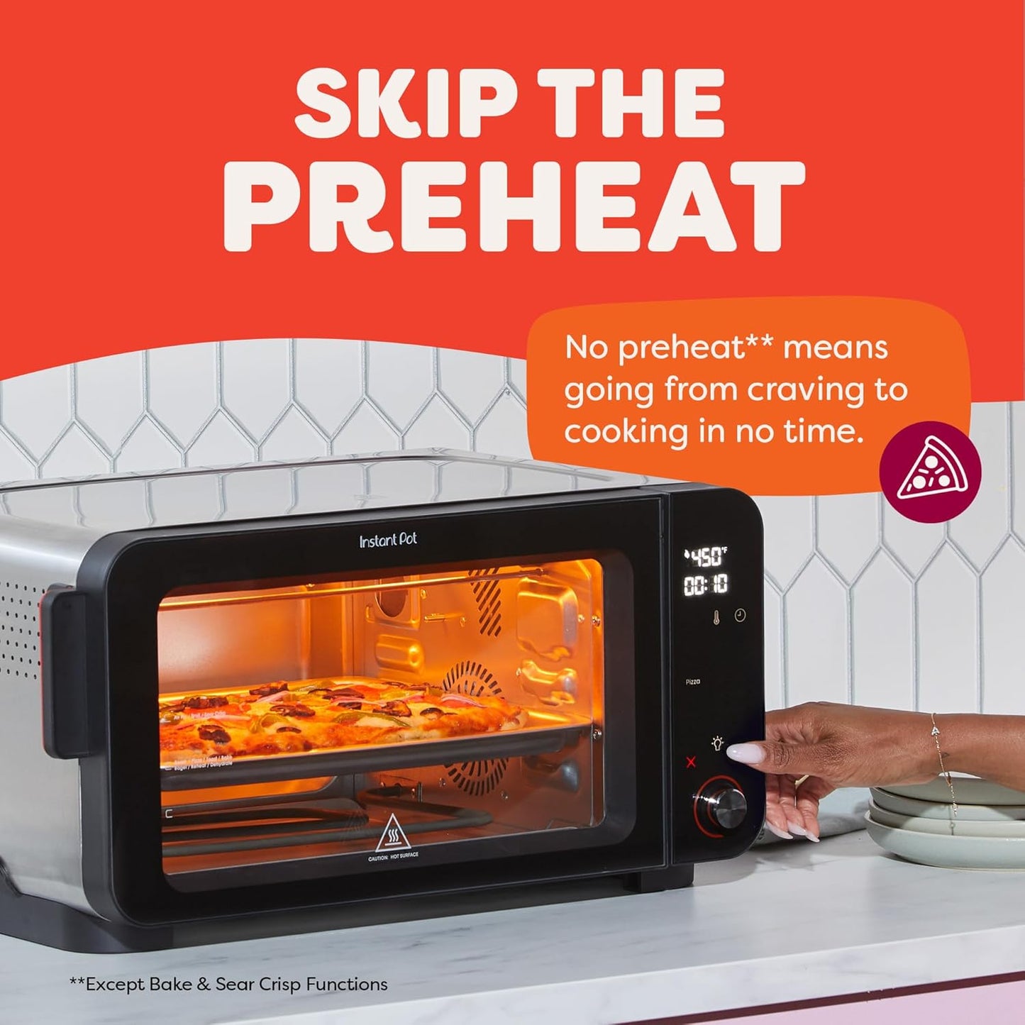 Instant Pot No Preheat Required* 6-Slice Air Fryer Toaster Oven with InstantHeat Technology, 10-in-1, Air Fry, Roast, Bake, Sear Crisp, Toast, Bagel, Broil, Dehydrate, Reheat, and Make Pizza