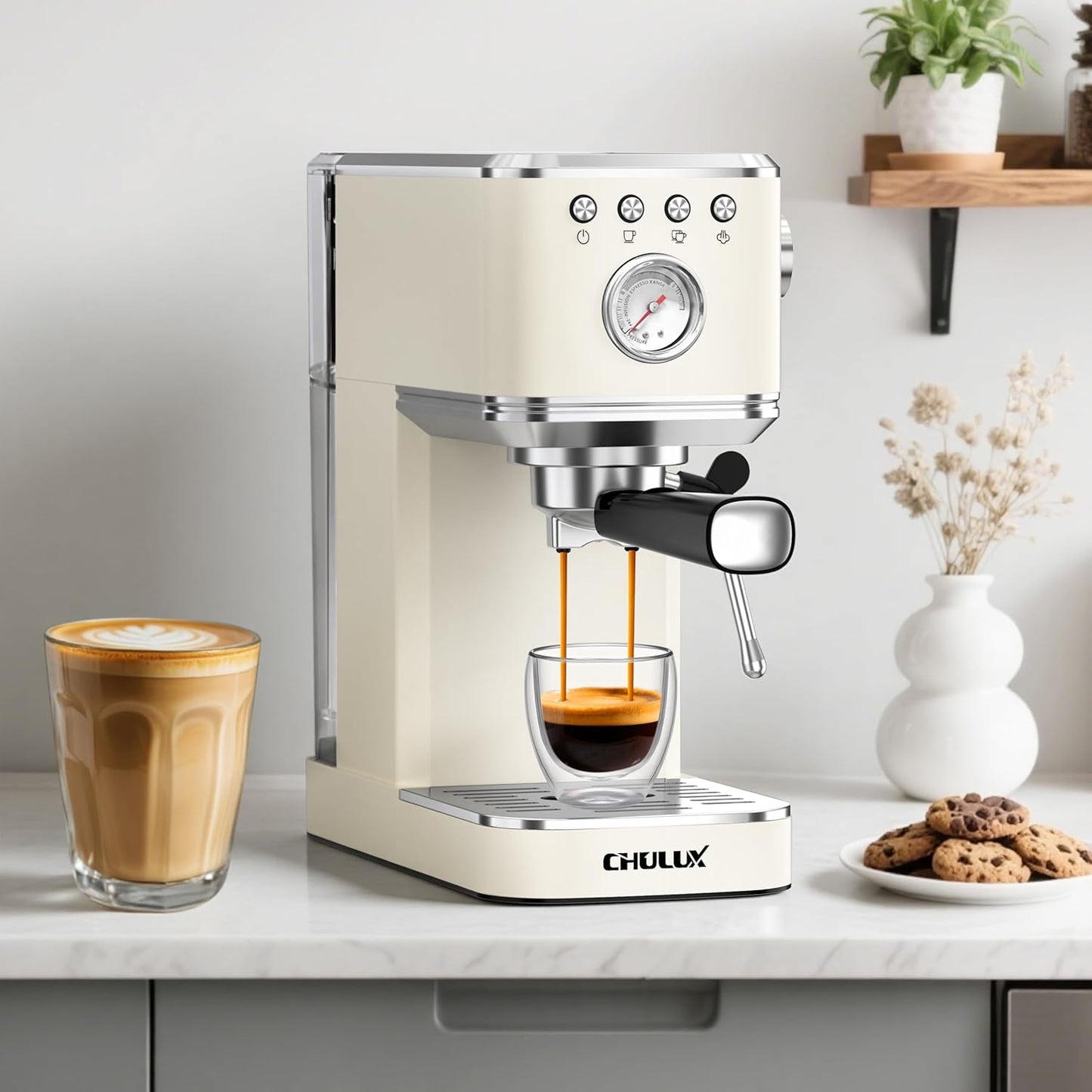 CHULUX Slim Espresso Machine with Milk Frother Steam Wand, 20 Bar Professional Italian Pump Espresso Coffee Machine for Home Cappuccino & Latte Maker, Creamy