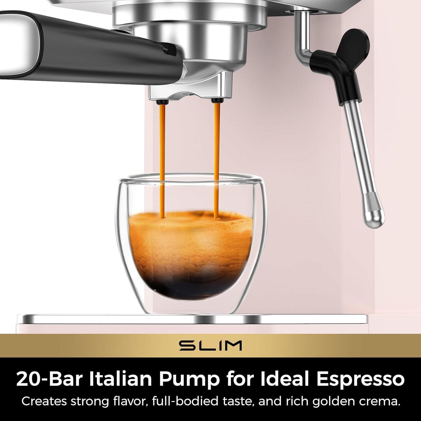 CHULUX Slim Espresso Machine with Milk Frother Steam Wand, 20 Bar Professional Italian Pump Espresso Coffee Machine for Home Cappuccino & Latte Maker, Pink