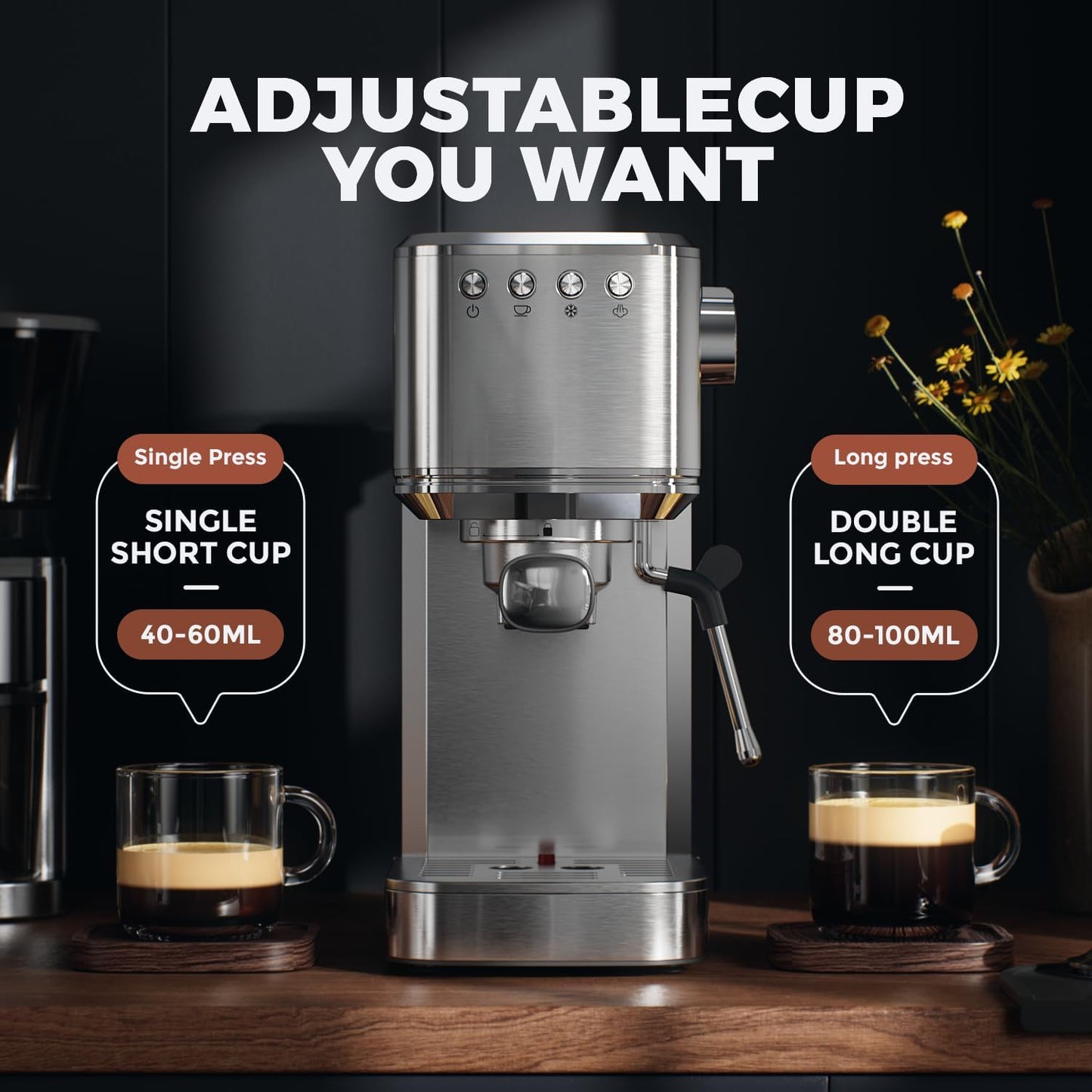 Espresso Machine with Rapid Cold Brew, Hot & Iced Coffee Machine, Espresso Maker with Milk Frother Steam Wand, One Touch Control with 41oz Water Tank for Latte, Cappuccino, Gift