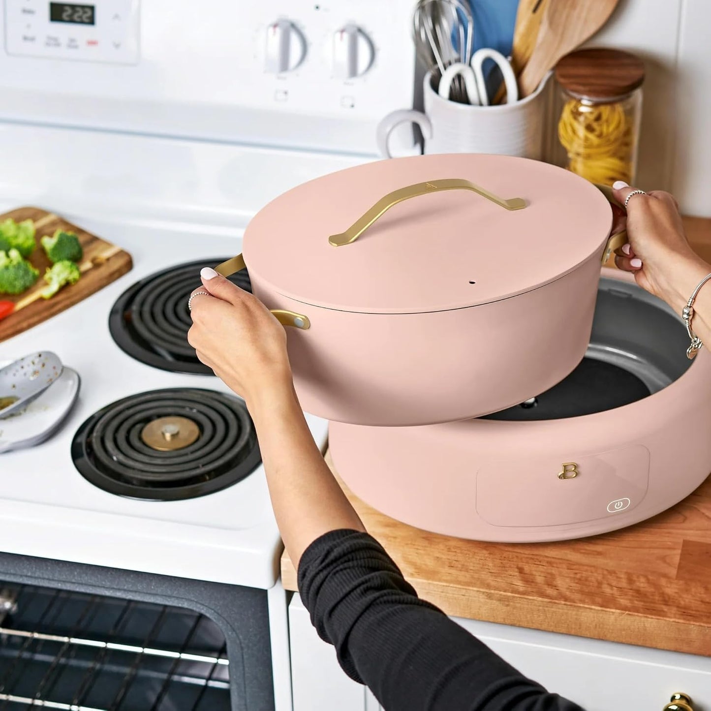 Beautiful 10-in-1 Electric Multi-Cooker by Drew Barrymore, 6-quart, digital display, 10 cooking functions, non-stick pot, easy one-touch control (Rose)