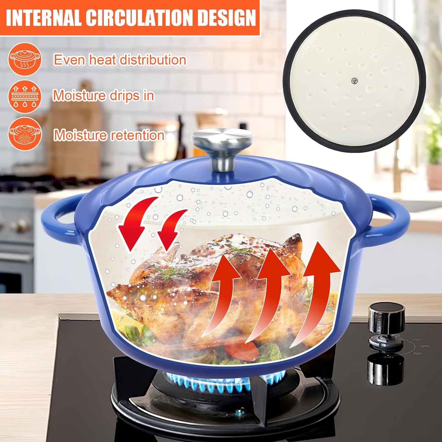 Nonstick Enameled Cast Iron Cookware Set - 8 Piece Pots and Pans with Lid, Frying Pan, Skillet, Dutch Oven Set for All Stovetops, Ideal for Sourdough Bread Baking, Comes with Organizer, Cobalt Blue