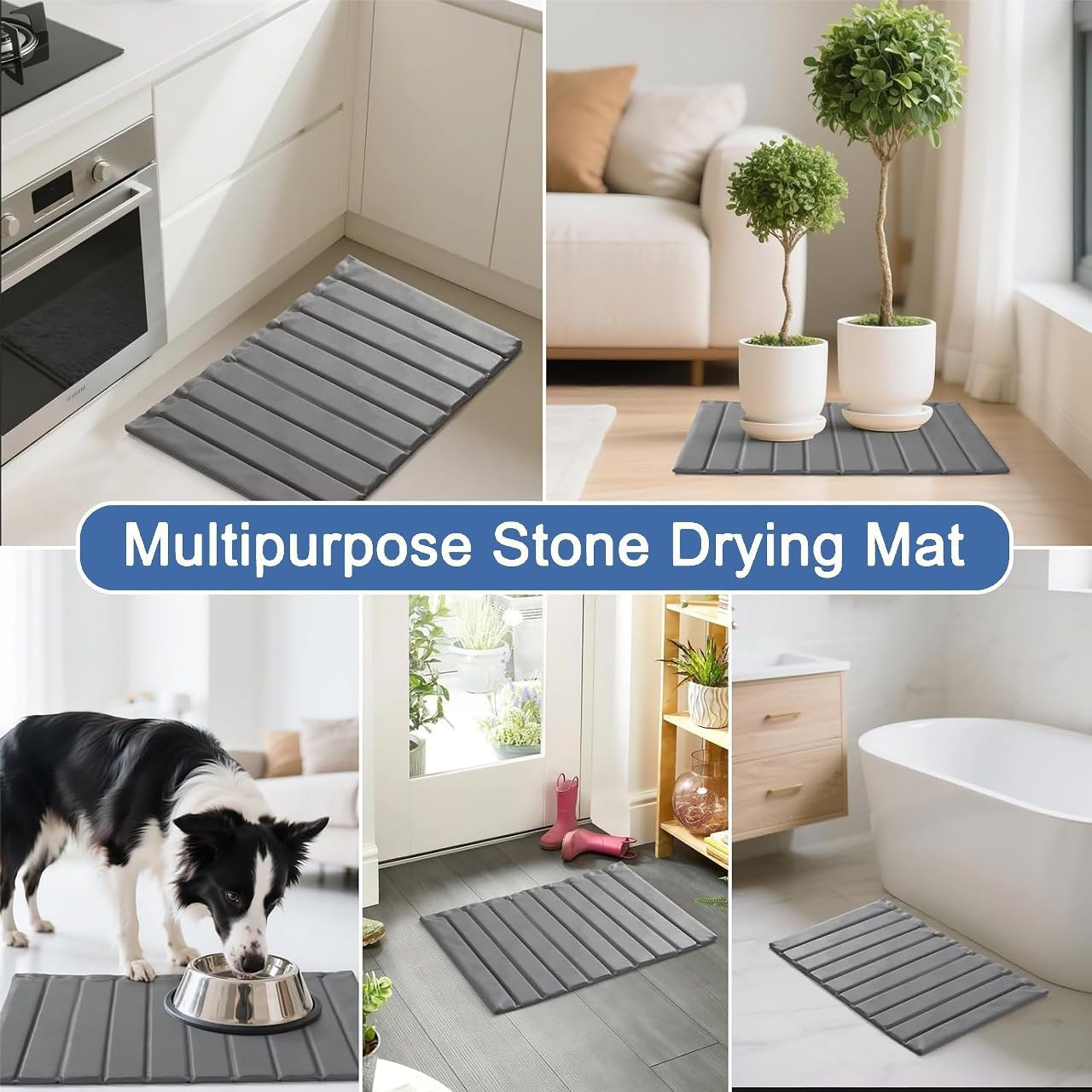 Large Stone Dish Drying Mat for Kitchen Counter 24”x16” Quick Dry & Super Absorbent Diatomaceous Earth Stone Drying Mat, Foldable, Sustainable Roll Away Dish Mat for Dishes, Bottles & Cups Gray