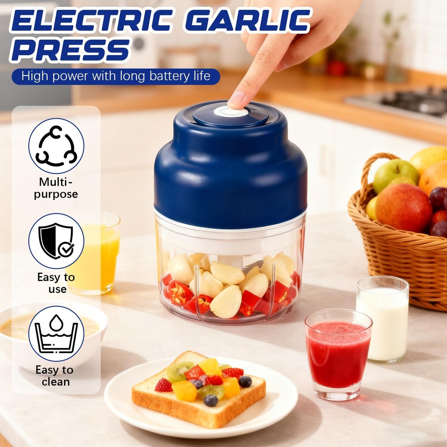 Electric mini garlic mincer set,2025 new small garlic mincer, electric food chopping tool, USB charging, wireless vegetable grinder, suitable for ginger, pepper, fruit(250ml)