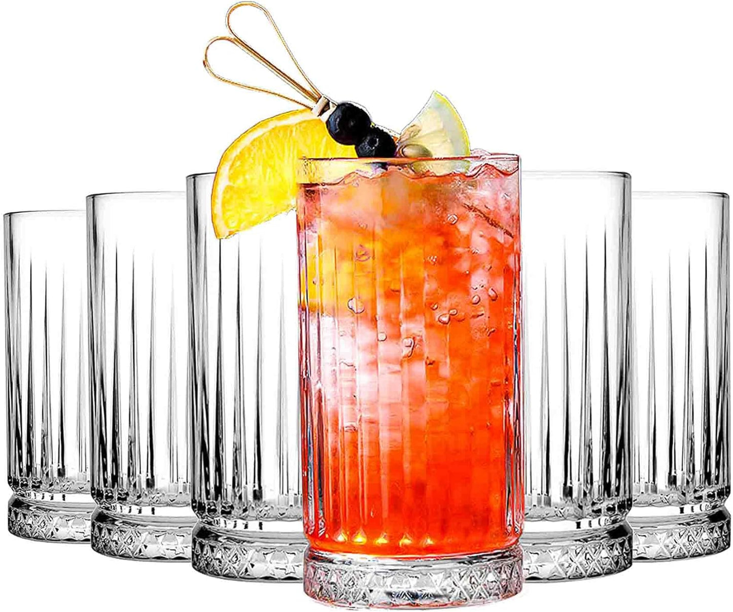 Highball Glasses Set of 6-15 oz Tall Glasses Drinking Set - Elegant Glassware Drinking Glasses for Water, Ice Coffee, Cocktail, Cold Beverage