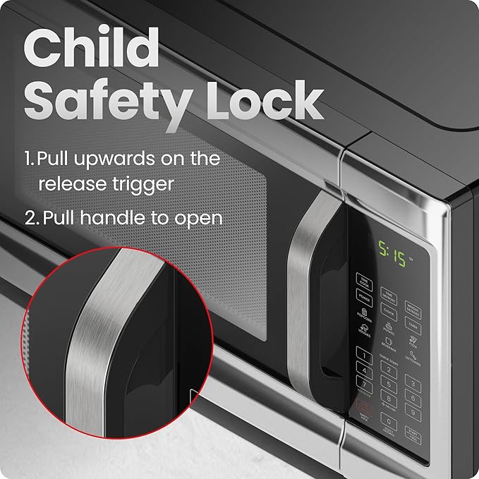 Chefman Countertop Microwave Oven, 1.3 Cu. Ft. Digital, Stainless Steel, 1000 Watts, with 6 Auto Menus, 10 Power Levels, Eco Mode, Memory, Mute Function, Child Safety Lock, Easy Clean Microwave Ovens