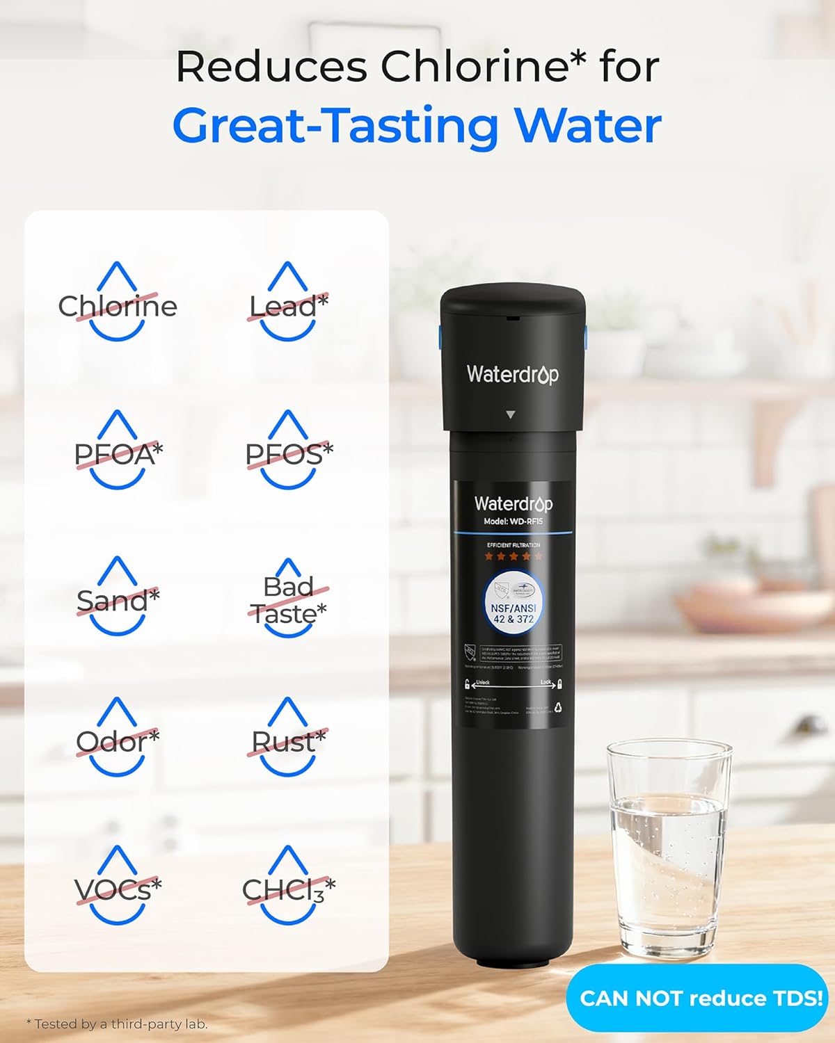 Waterdrop 17UB 3 Years Under Sink Water Filter, Under Sink Water Filtration System, NSF/ANSI 42 Certified, Reduces PFAS, PFOA/PFOS, Lead, Under Sink Water Filter with Faucet, 24K Gallons