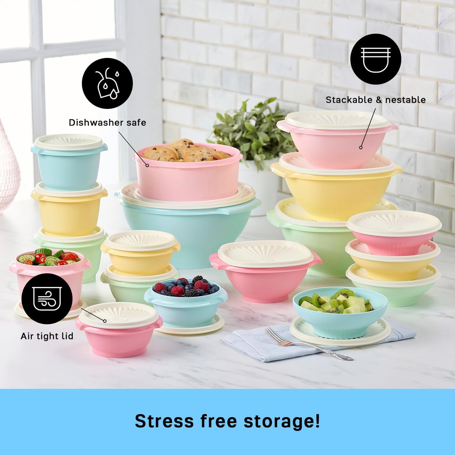 Tupperware Heritage Collection 36 Piece Food Storage Container Set in Vintage Colors- Dishwasher Safe & BPA Free - (18 containers + 18 lids)