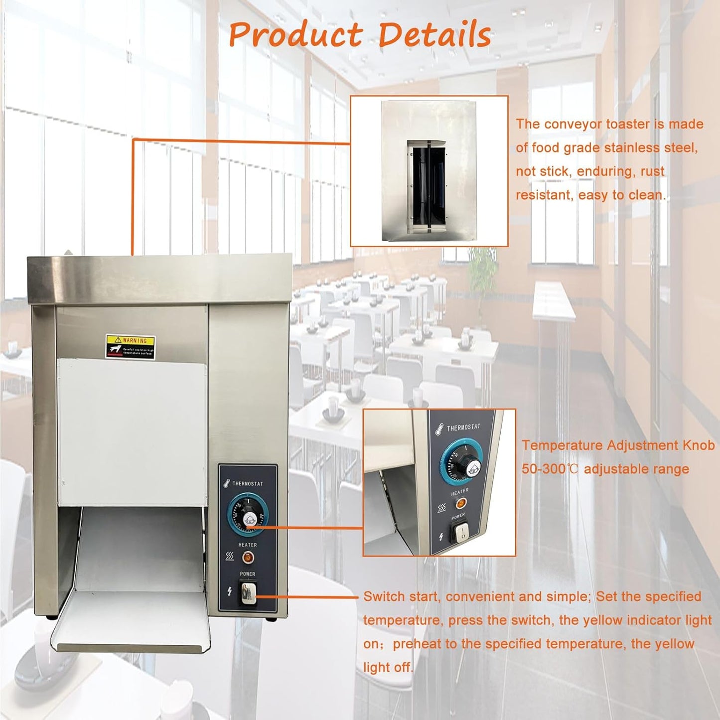 Commercial Small Hamburger Buns Toaster Stainless Steel Bread Toasting Machine with Adjustable Temperature and Thickness 110V 2000W 50℃-300℃