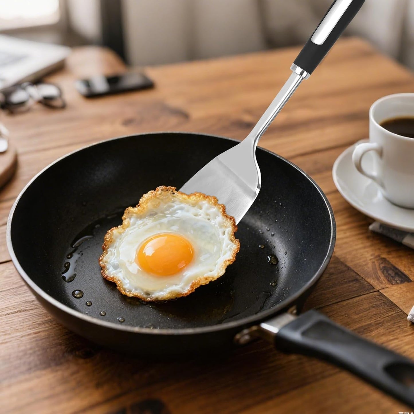 Stainless Steel Spatula Set, 2 Piece Heavy Duty Metal Turner Set, Thickened Solid & Slotted Spatula for Cooking, Heat Resistant Kitchen Utensils for Frying Fish, Eggs, Steak or Pancakes