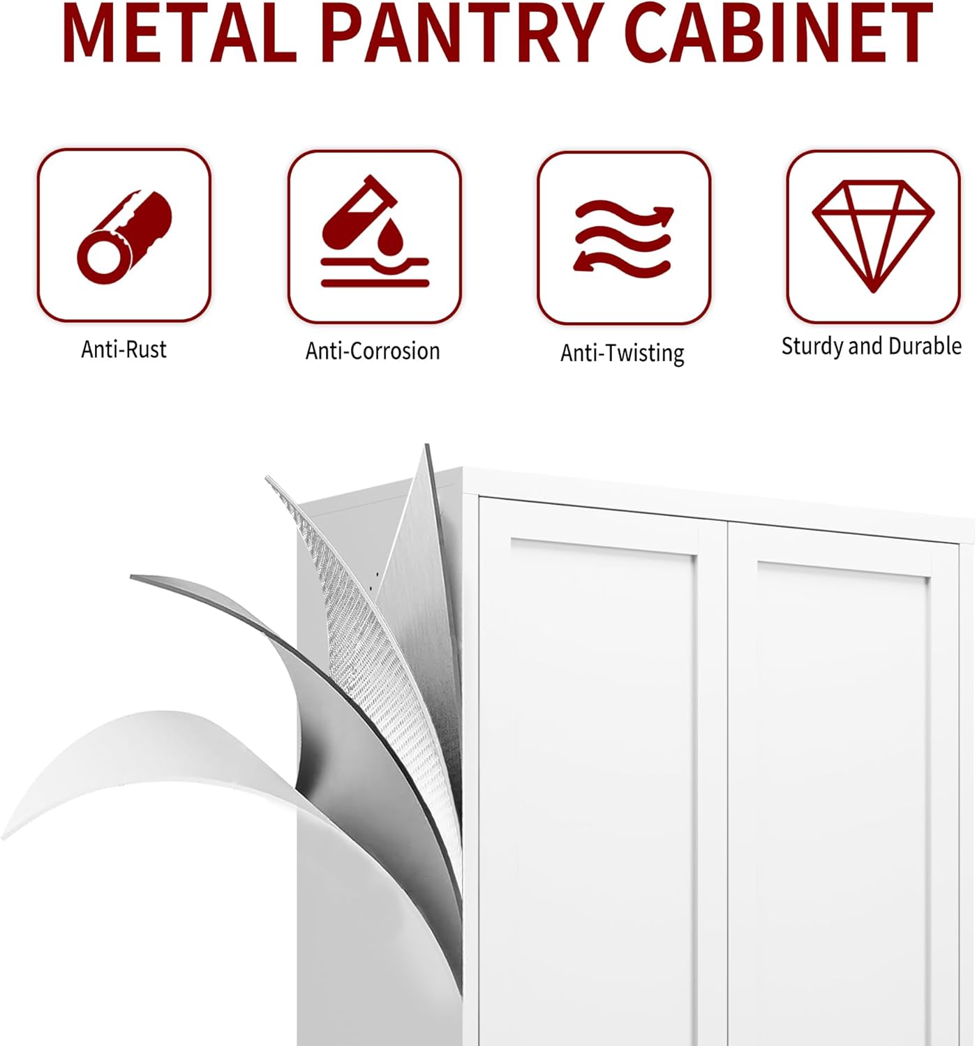 AQY Kitchen Pantry Cabinet,34.6" White Pantry Storage Cabinet with 2 Tier Adjustable Shelves and 2 Doors,Freestanding Cupboard,Metal Pantry Cabinets for Living Room Kitchen Assembly Required