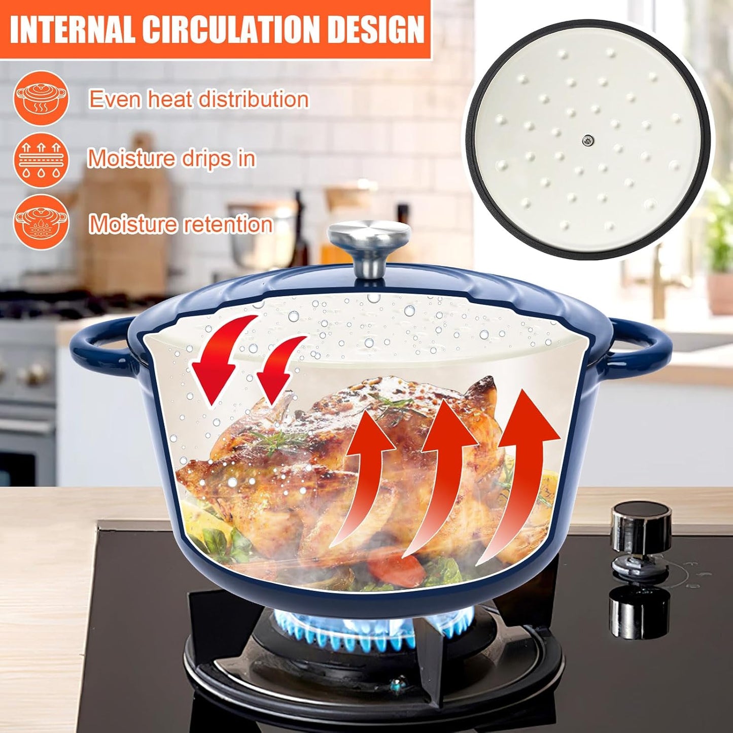 QuliMetal Nonstick Enameled Cast Iron Cookware Set, Frying Pan Skillet- 7-Pcs Pots and Pans with Lid, Healthy Round Dutch Oven Pot for Sourdough Bread Baking, Oven Safe up to 500° F or on All Stovetop