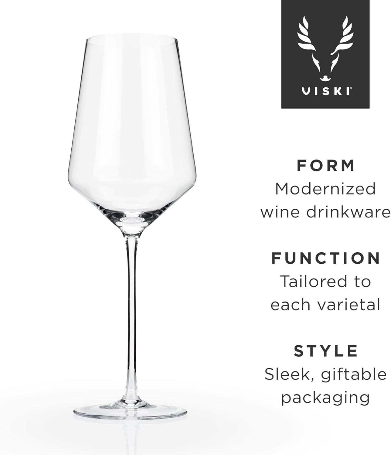 Viski Raye Angled Bordeaux Wine Glasses and Decanter Gift Set, Elegant and Modern Crystal Glassware, Home Bar, Dinner Party, Wedding Gifts, Hosting Essentials, 16 oz & 30 oz, Set of 3