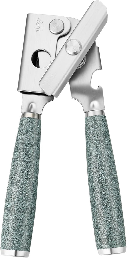 Upgraded Efficient Manual Can Opener - Selected Solid Wood Handle, Sharp and Smooth Blade Edge, Portable Design, Easy-Open Large Knob, Versatile for Various Bottle Caps（Stone grain）