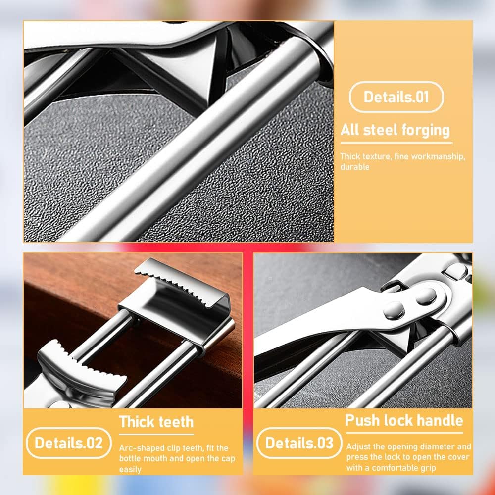 Adjustable Multifunctional Stainless Steel Can Opener, 2026 New Stainless Steel Can Opener Bottle Jar Lid Gripper Household Kitchen Tool, Manual Jar Bottle Opener Kitchen Accessories (2 Pcs)