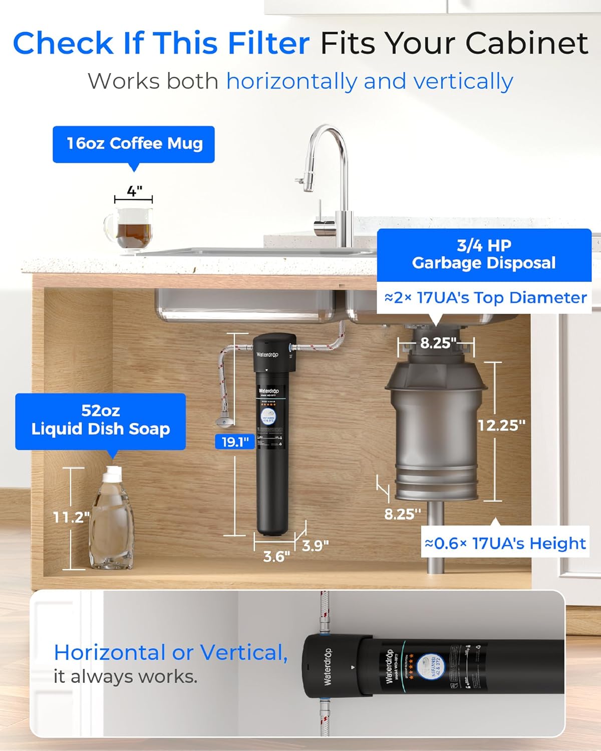 Waterdrop 17UA 3 Years Under Sink Water Filter, Under Sink Water Filtration System, Reduces PFAS, PFOA/PFOS, Lead, Chlorine, Under Sink Water Filter, NSF/ANSI 42 Certified, 24K Gallons