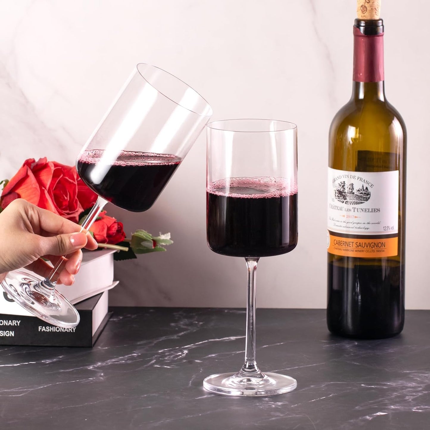 KAMMAK Wine Glasses Set of 2, 16 oz Hand Blown Crystal Bordeaux Wine Glasses, Thin Rim & Long Stem, Perfect for Red & White, Daily Use, Wedding Anniversary or Birthday Gift with Gift Box, S91BJ47