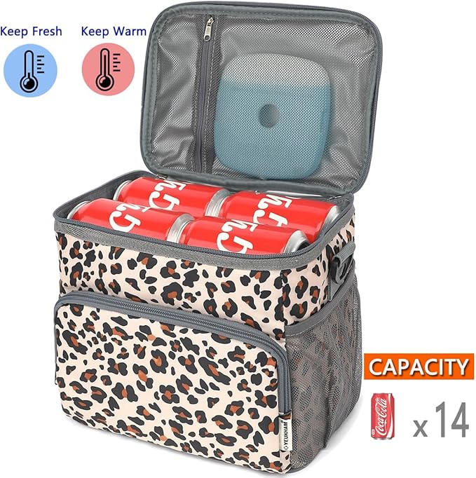 Insulated Lunch Bag for Adult/Women/Men, Reusable Lunch Box Cooler Soft Leakproof Tote, Thermal Meal Prep Lunch Pail with Adjustable Shoulder Strap for Picnic/School/Travel/Office, Leopard