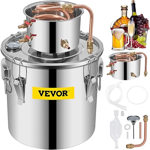 VEVOR Alcohol Still 8Gal/30L Alcohol Distiller Stainless Steel Distillery Kit for Alcohol with Copper Tube & Pump Home Brewing Kit Build-in Thermometer for DIY Whisky Wine Brandy