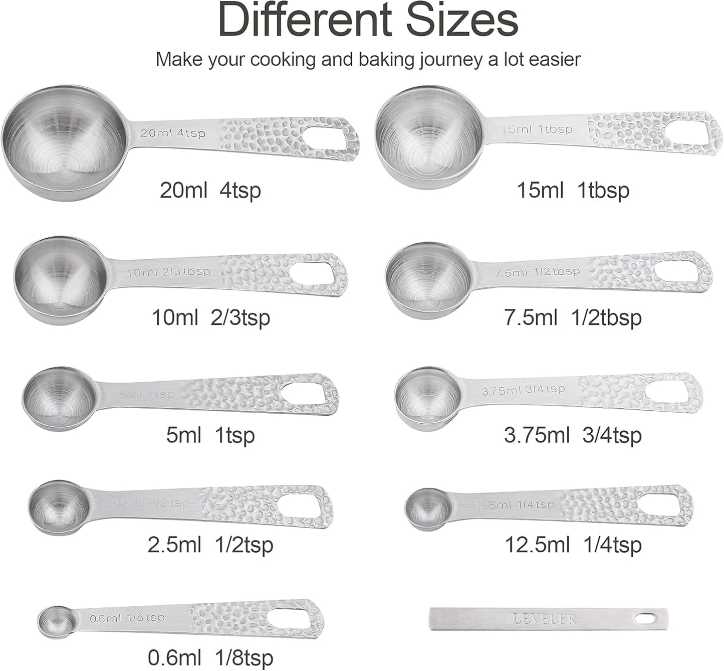 Smithcraft Measuring Cups and Spoons Set, 18 Piece 18/8 Stainless Steel Measuring Cups and Spoons Set for Dry & Liquid, Metric & US Metal 8Measure Cup and 9 Spoon & Leveler for Baking & Kitchen