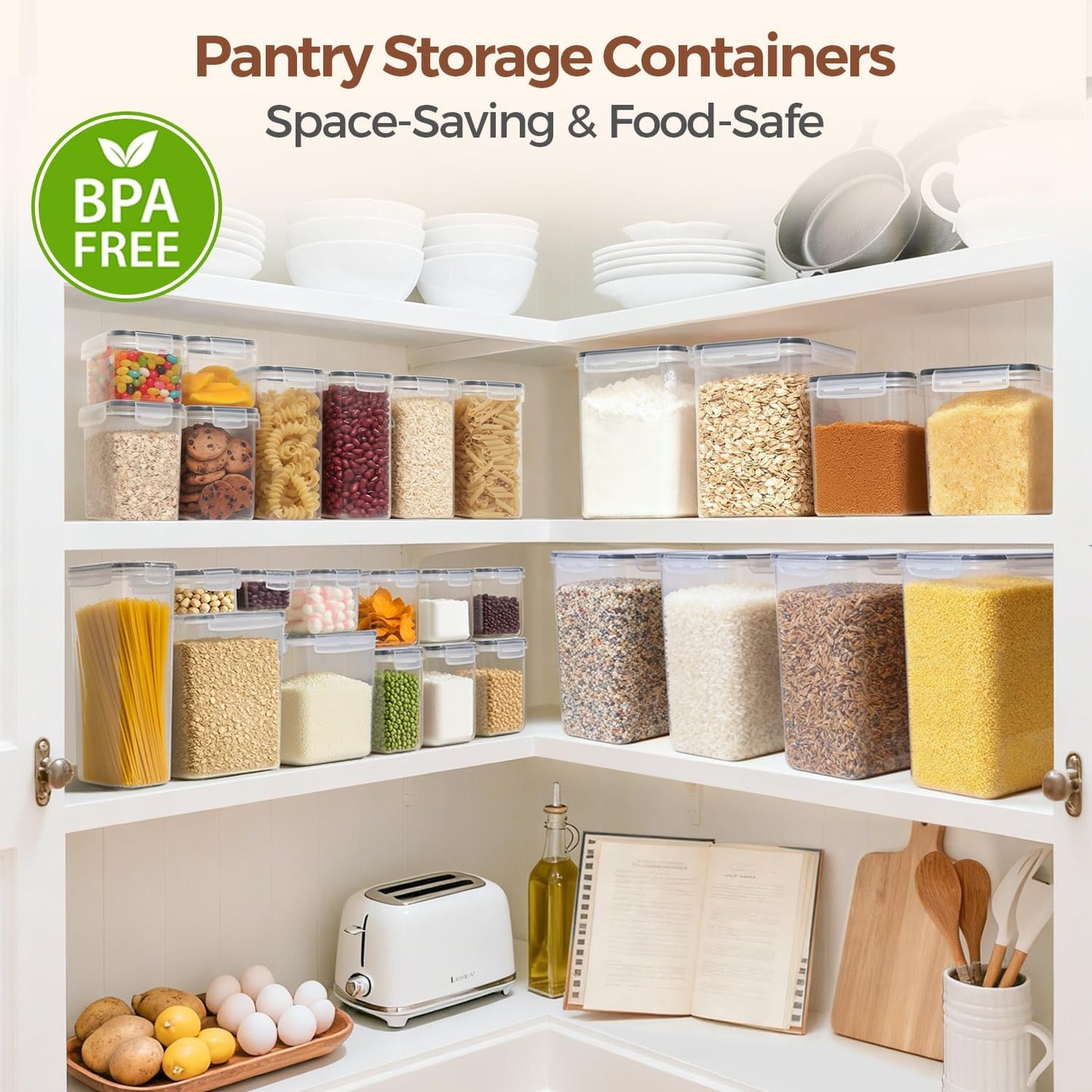 ComSaf Food Storage Containers with Lids Set of 3 (2L/2.1Qt) (1.4L/1.5Qt) (0.8L/0.8Qt), Airtight Food Storage Container, Plastic Canister Sets for Kitchen, Pantry Organizer for Sugar, Cereal and Snack