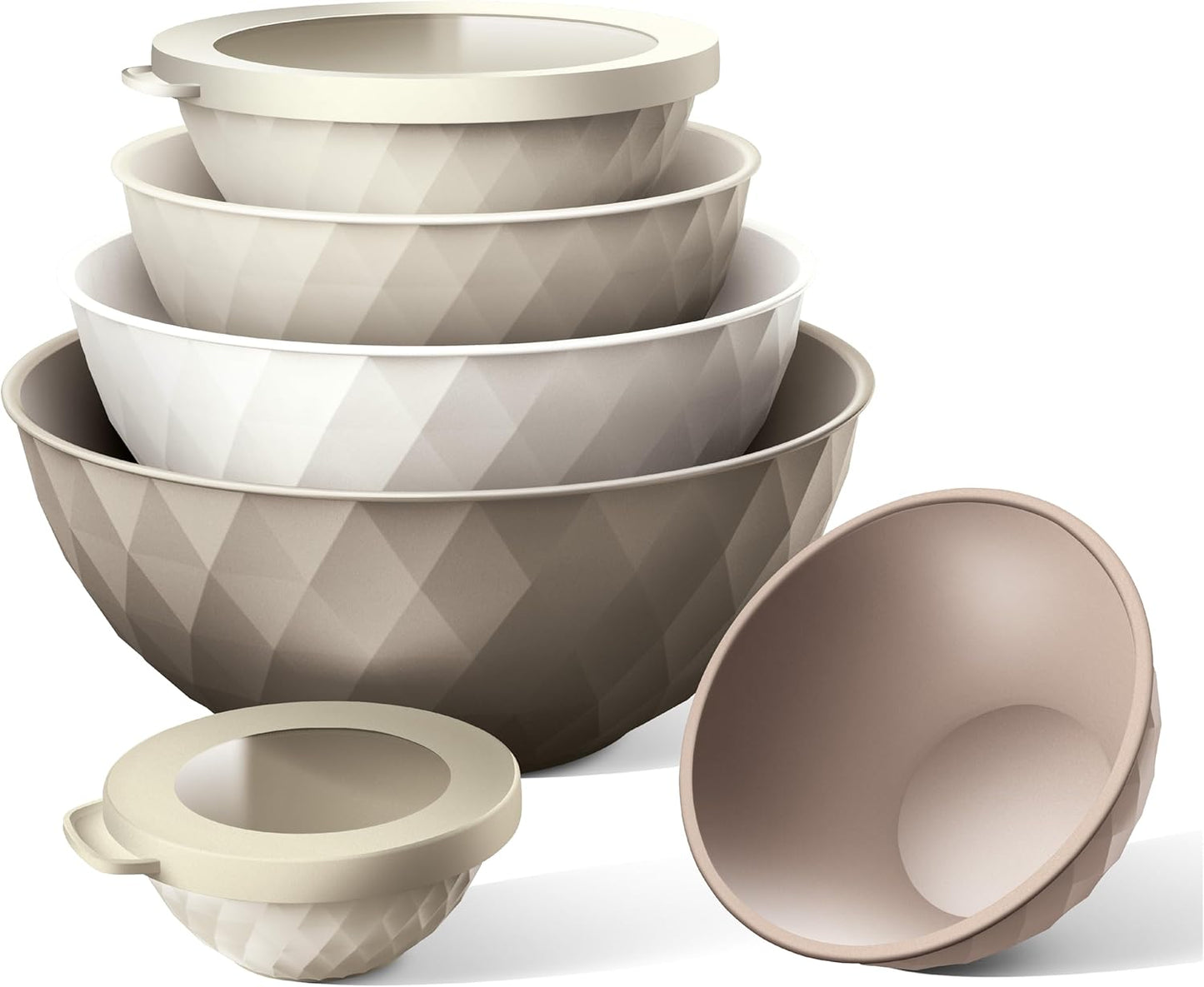 COOK WITH COLOR Mixing Bowls with Lids - 12 Piece Plastic Nesting Bowls Set includes 6 Prep Bowls and 6 Lids, Diamond Design - Microwave Safe, Brown