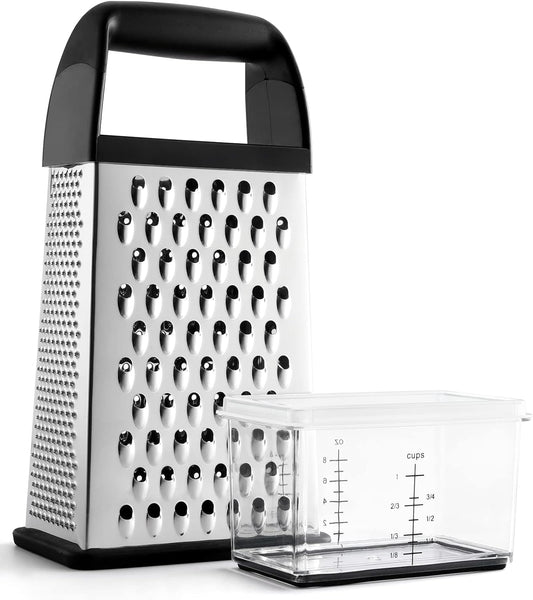 Urbanstrive Cheese Grater With Container Box Grater Stainless Steel Graters for Kitchen Cheese Shredder Parmesan Shredder Kitchen Gadgets Kitchen Tools Kitchen Gifts for Chef Dishwasher Safe Zester