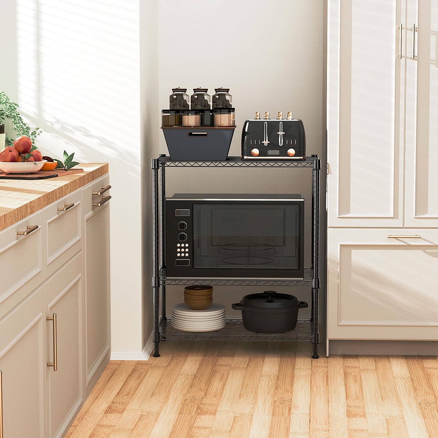 750 lbs 3 Tier Storage Rack Metal Wire Shelving Unit, Storage Standing Shelf Organizer for Laundry Bathroom Kitchen Pantry Closet Garage Basement Utility Room, Black 13.8" D x 29.5" W x 35.5" H