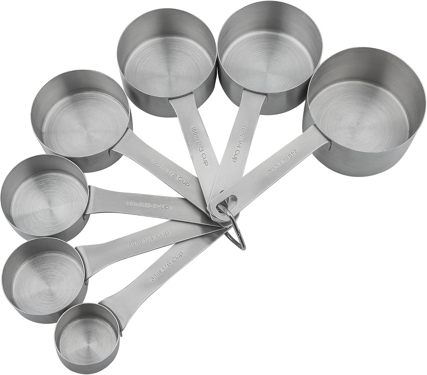 Smithcraft Measuring Cups Set of 7, 18/8 Stainless Steel Measuring Cups with 1/8, 1/4, 1/3, 1/2, 2/3, 3/4 & 1 Cup for Kitchen & Baking, Dry and Liquil Metal Metric Measure Cups Set